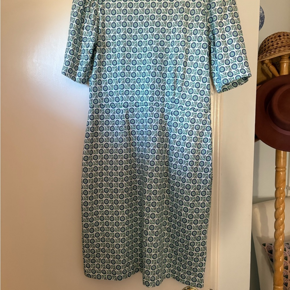 Boden Teal and White Patterned Long Sleeve Dress